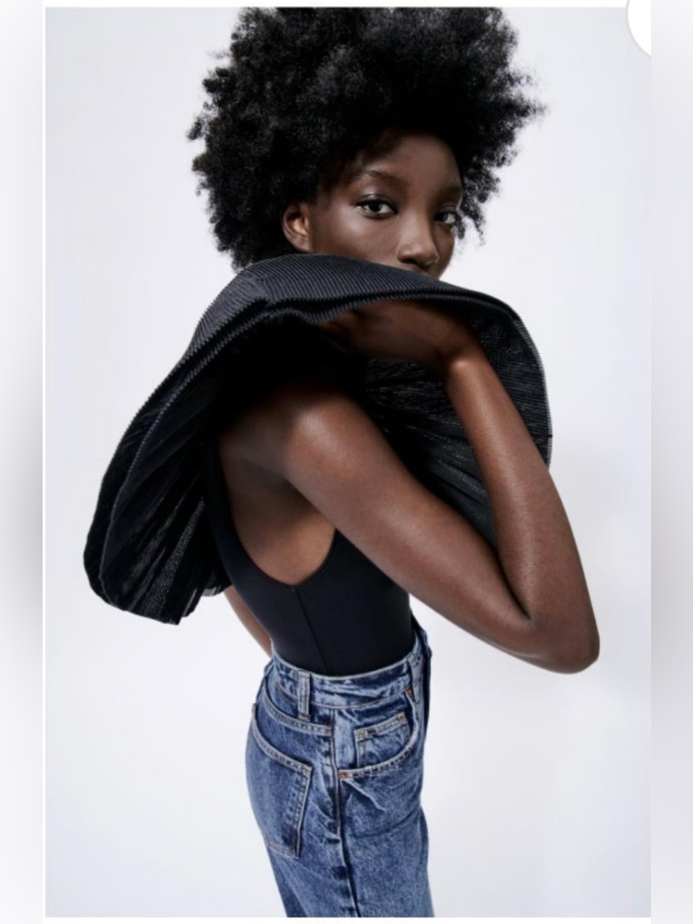 NWT Zara Ruffled Asymmetric Bodysuit Black Size Large - Picture 2 of 6